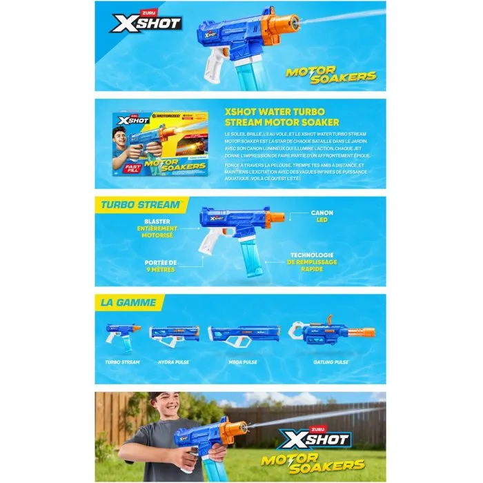 ZURU XSHOT Pistolet à eau motorisé Fast-Fill avec canon LED Turbo Stream - À partir de 8 ans