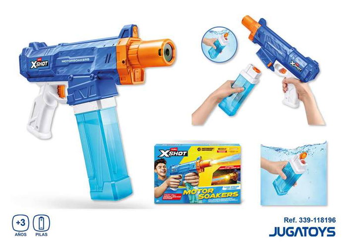 Zuru X-Shot Motor Soaker - Pistolet à eau automatique à chargement rapido, fonctionne avec 4 piles AA, pour enfant dès 5 ans