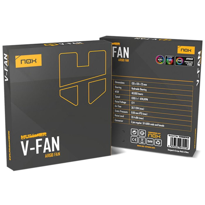 Nox Ventilateur Hummer V - Box Fan 120 mm ARGB 12 V Noir - Connecteur 3 broches Nox Ventilateur Hummer V - Box Fan 120 mm ARGB 12 V Noir - Connecteur 3 broches