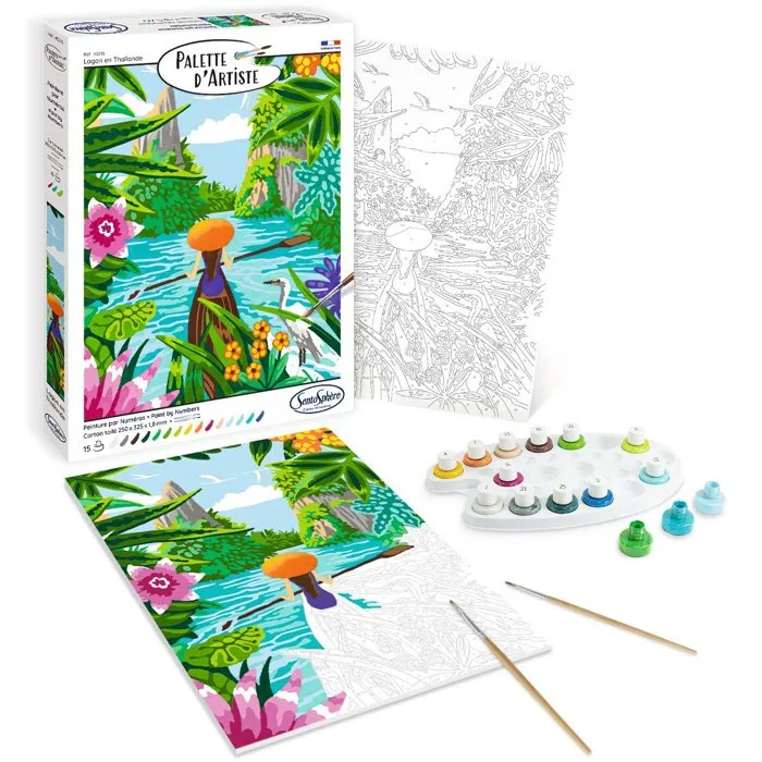 Sentosphere - Peinture aux Numéros Adulte - Tableau Toile - Palette Acrylique 'Lagon en Thaïlande' - 21 Couleurs - 50% Ingrédients Bio