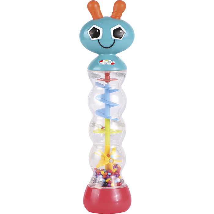 Tachan - Jouet d'éveil musical Bébé - Bâton de pluie en forme de Chenille ergonomique avec miroir et antennes en caoutchouc à mordiller - Sans BPA