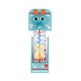 Tachan - Jouet d'éveil musical Bébé - Bâton de pluie en forme de Chenille ergonomique avec miroir et antennes en caoutchouc à mordiller - Sans BPA