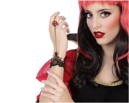 Atosa Bracelet Halloween avec Bague et Dentelle, Gemme Rouge