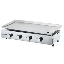 Cookingbox Plancha à Gaz Brasilia II - 4 Feux, 10 kW, Surface Inox 84 x 34 cm, Professionnelle, avec Allumage Piézo et Tiroir à Graisse