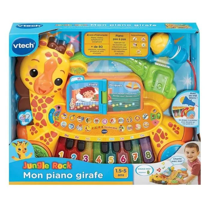 Vtech Jungle Rock - Mon Piano Girafe, Premier Piano d'éveil Musical pour Enfants en Forme de Girafe - Version Française Vtech Jungle Rock - Mon Piano Girafe, Premier Piano d'éveil Musical pour Enfants en Forme de Girafe - Version Française