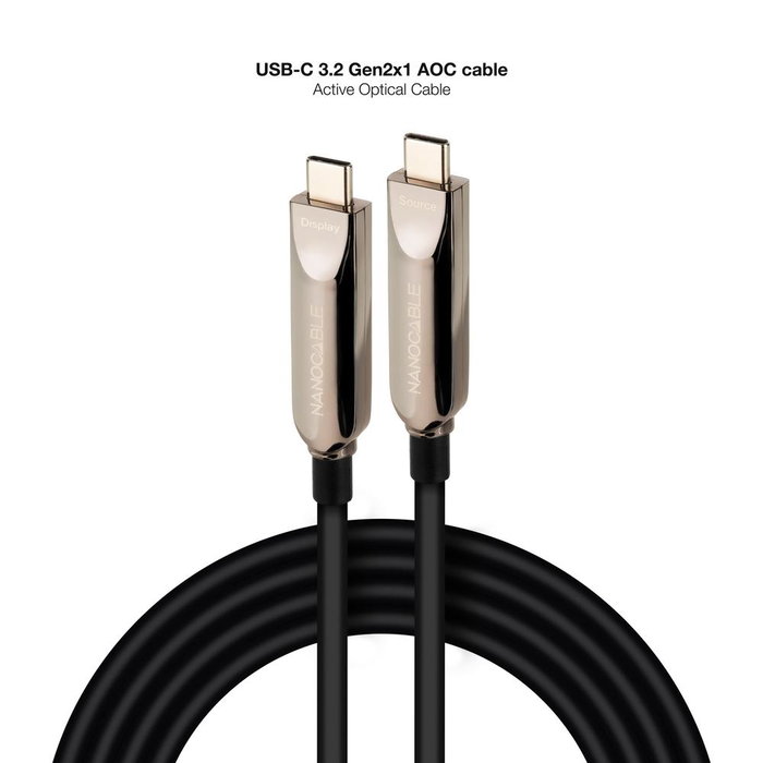 Nanocable Câble USB 3.2 Gen2x1 AOC 15 m, USB-C vers USB-C, 8K, 60W, Noir