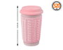 Tasse en céramique rose avec bavoir et couvercle 520 mL - Tasse à thé ou café avec manchon isolant en silicone et couvercle assorti - Tasse de 15 cm de hauteur et 9 cm de diamètre