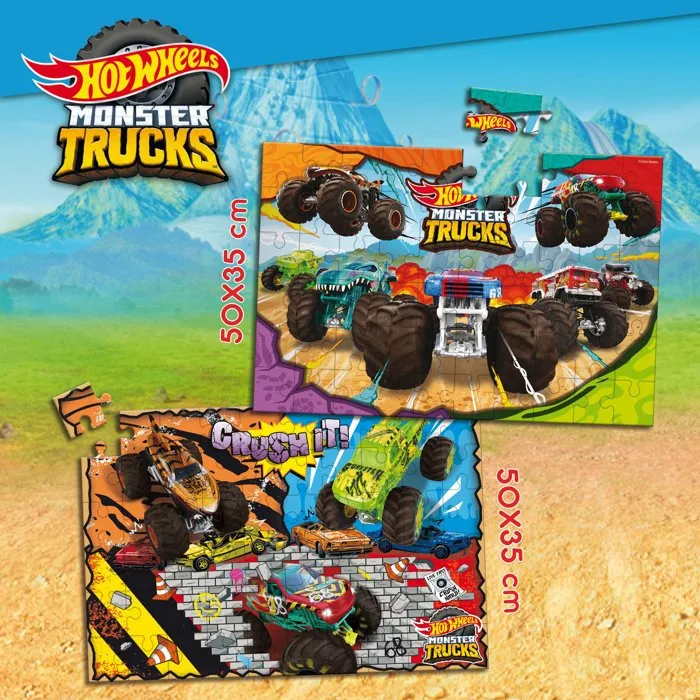 Liscianigiochi Puzzle MaxiFloor Double Face 120 Pièces - Hot Wheels - Assemblage et Coloriage - Dès 4 Ans