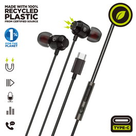 Muvit M32 Casque Magnétique USB Type-C avec Micro, 100% Plastique Recyclé, Écouteurs Stéréo