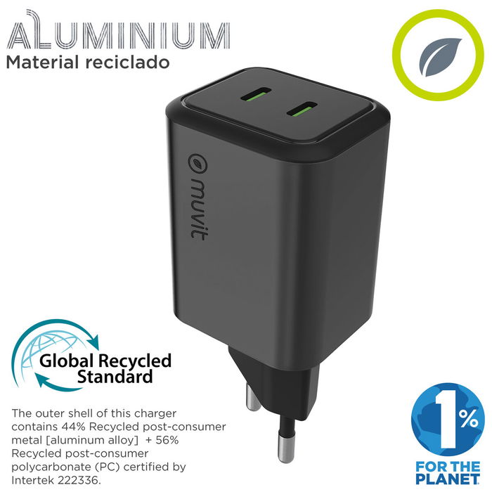 Chargeur mural Muvit WCEU66-45-C2 Argenté 45 W