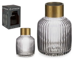 GIFTDECOR Jarron Cristal Rayas Oro Grande Antracita Gris-Oro