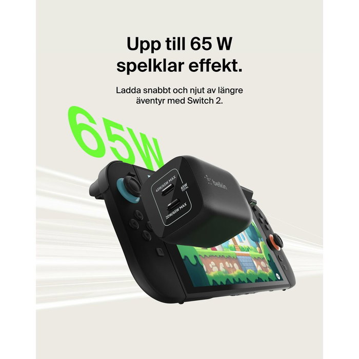 Belkin Chargeur secteur double port USB-C 65 W pour Nintendo Switch 2 - Noir