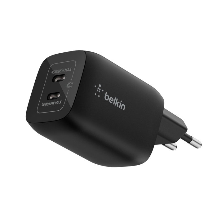 Belkin Chargeur secteur double port USB-C 65 W pour Nintendo Switch 2 - Noir Belkin Chargeur secteur double port USB-C 65 W pour Nintendo Switch 2 - Noir