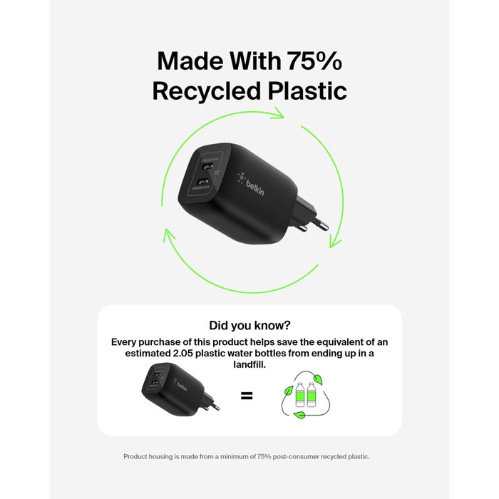 Belkin Chargeur secteur double port USB-C 65 W pour Nintendo Switch 2 - Noir Belkin Chargeur secteur double port USB-C 65 W pour Nintendo Switch 2 - Noir