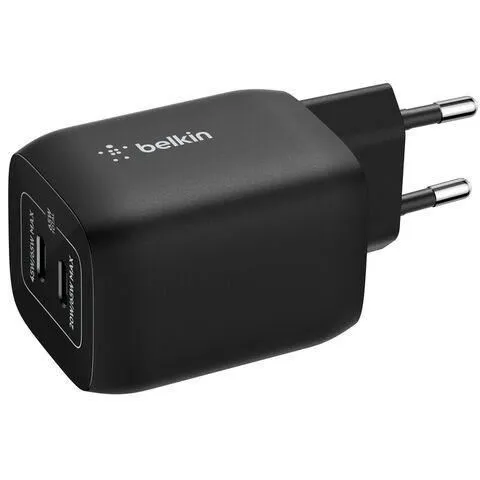 Belkin Chargeur Secteur Double Port USB-C 65 W pour Nintendo Switch 2 - Recharge Rapide Compacte - Noir