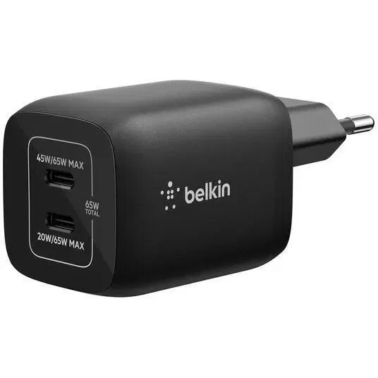 Belkin Chargeur Secteur Double Port USB-C 65 W pour Nintendo Switch 2 - Recharge Rapide Compacte - Noir