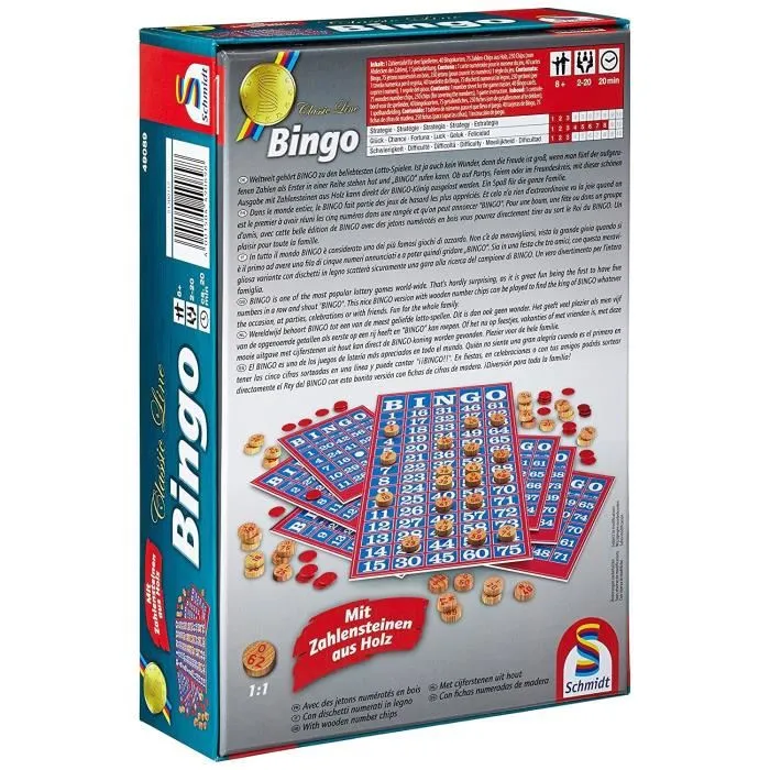 Schmidt Spiele - Jeu de société Bingo Classic Line, Jeu de hasard pour 2 à 20 joueurs, À partir de 8 ans