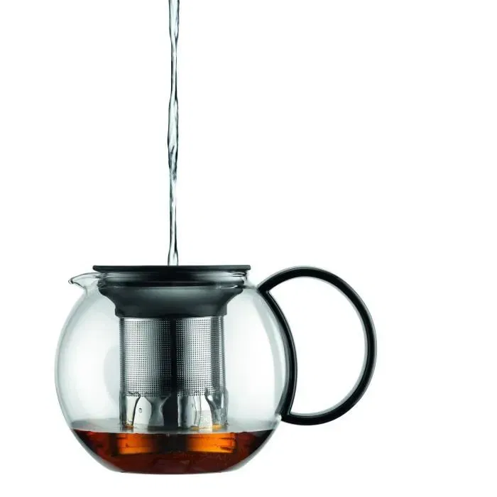 Bodum ASSAM - Théière à piston avec couvercle en plastique et filtre en inox, 0.5 litre, Noir
