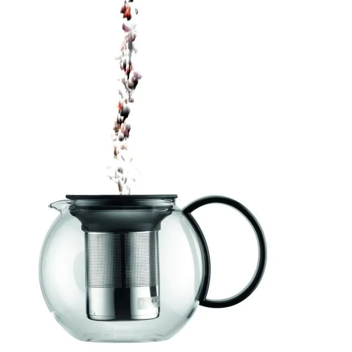 Bodum ASSAM - Théière à piston avec couvercle en plastique et filtre en inox, 0.5 litre, Noir