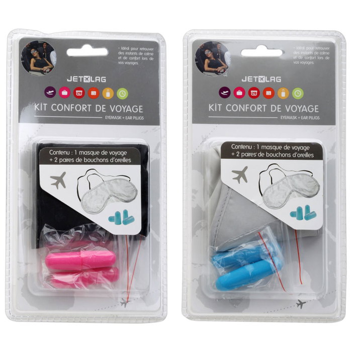 Jet Lag Kit de sommeil avec antifaz et 2 paires de bouchons d'oreilles