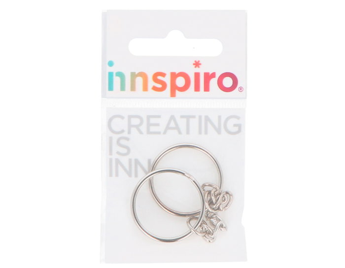 Innspiro Porte-clés double anneau avec chaîne métallique argentée 25mm (2 unités)