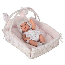 Muñecas Arias - Poupée Elegance 33 cm Nativité avec Berceau (Berceau: 26x37x24 cm) - Langue produit : Espagnol