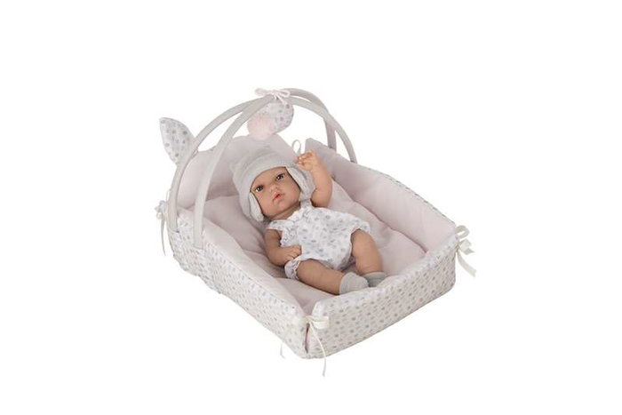 Muñecas Arias - Poupée Elegance 33 cm Nativité avec Berceau (Berceau: 26x37x24 cm) - Langue produit : Espagnol