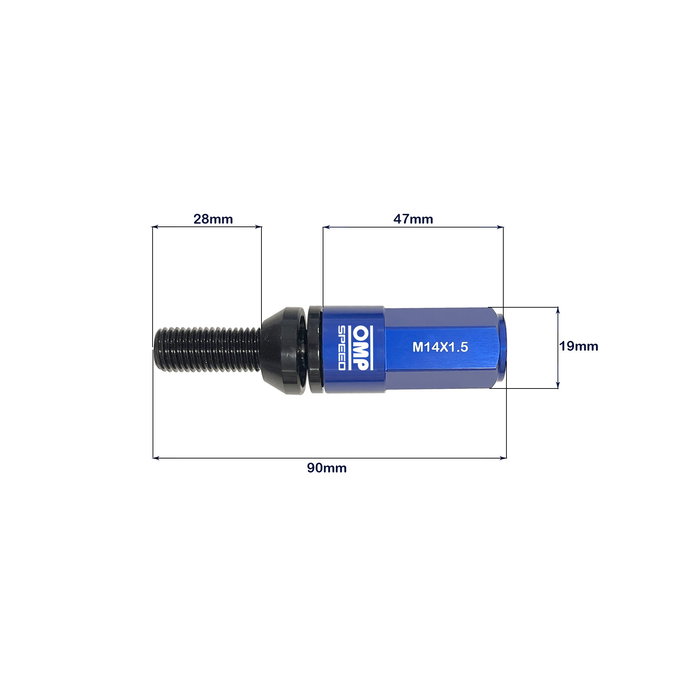 Omp OMPS09981407 Jeu De 20 Boulons De Roue En Aluminium M14x1.5 Clé De 17-19 Longueur 28 mm Protecteur Bleu