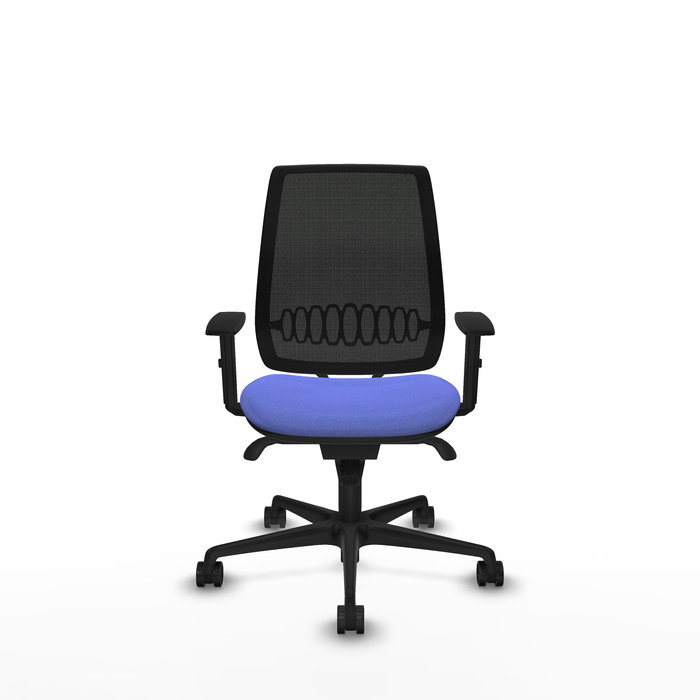 Chaise Alares Synchro 5 positions tissu Bleu clair Maille Noir Base en nylon noir Accoudoir 1D Sans appui-tête Roulettes 65mm nylon