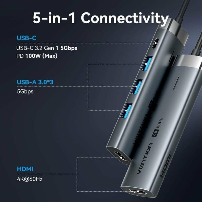 Hub USB-C Vention TGMHB Gris