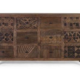 GINER Y COLOMER Buffet en Mango Massif Fait Main 160 cm, Meuble de Salon avec Porte et Tiroirs, Style Rustique Moderne avec Base en Fer Noir