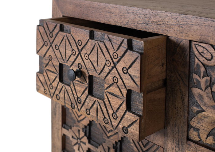 GINER Y COLOMER Buffet en Mango Massif Fait Main 160 cm, Meuble de Salon avec Porte et Tiroirs, Style Rustique Moderne avec Base en Fer Noir