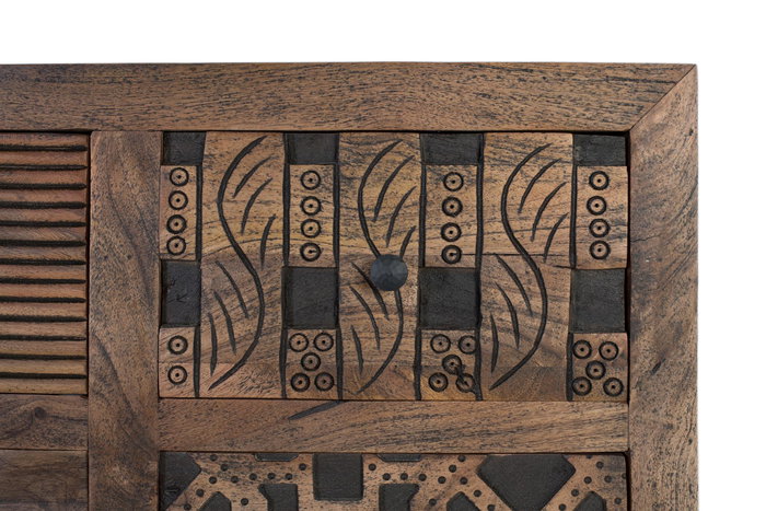 GINER Y COLOMER Buffet en Mango Massif Fait Main 160 cm, Meuble de Salon avec Porte et Tiroirs, Style Rustique Moderne avec Base en Fer Noir