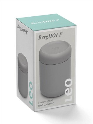 Berghoff 3950133 - Récipient isotherme en acier inoxydable 0,50 L gris pour aliments et boissons, grand ouverture, maintient le chaud ou le froid 6h, antigoutte