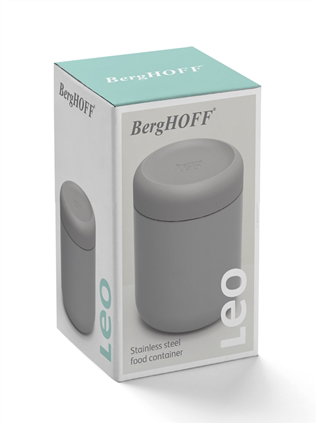 Berghoff 3950133 - Récipient isotherme en acier inoxydable 0,50 L gris pour aliments et boissons, grand ouverture, maintient le chaud ou le froid 6h, antigoutte