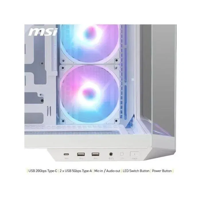 MSI 306-7G26W22-HH9 Boîtier PC MAG PANO 100R PZ, Format Midi-Tower, Blanc, Avec Panneau Latéral en Verre Trempé et Ventilateurs ARGB Préinstallés