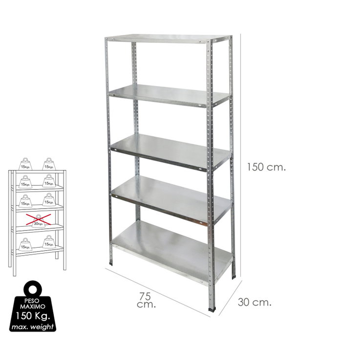 ORYX Module d'étagère galvanisé avec 5 étagères 150x75x30 cm