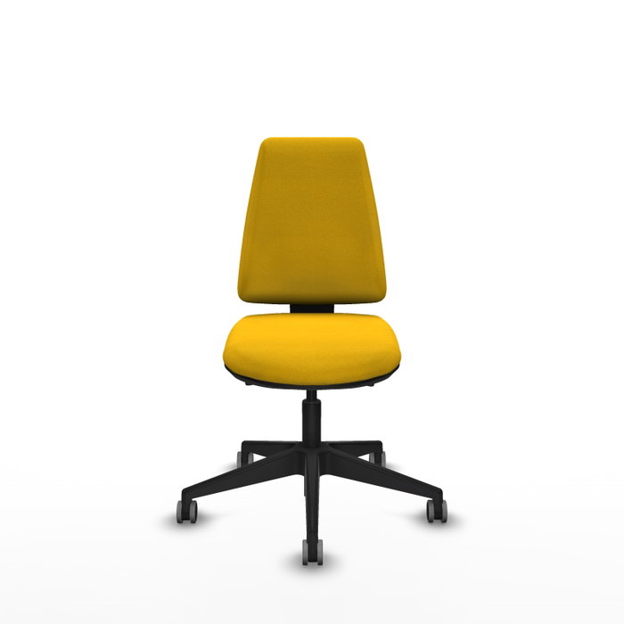 Chaise Elche Asynchrone Tissu Jaune Base pyramidale noire Sans accoudoirs Sans appui-tête Roulettes 65mm pour moquette Chaise Elche Asynchrone Tissu Jaune Base pyramidale noire Sans accoudoirs Sans appui-tête Roulettes 65mm pour moquette