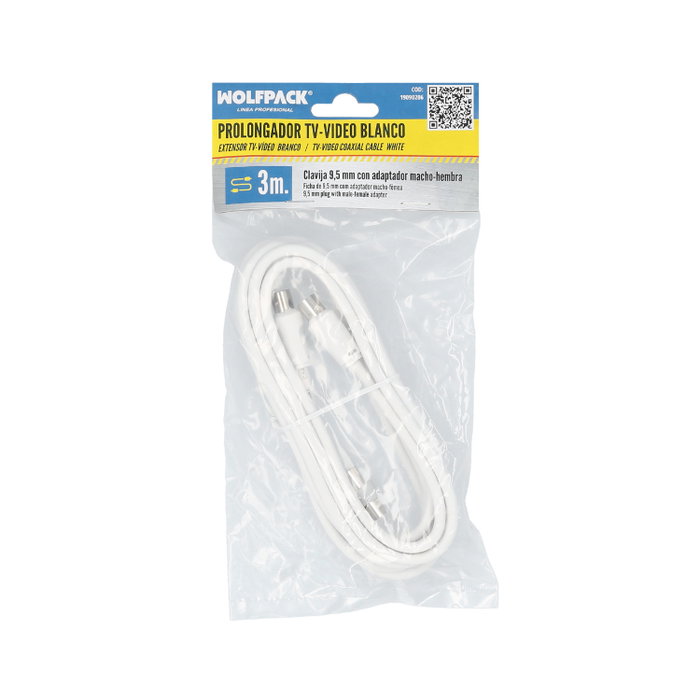 WOLFPACK LINEA PROFESIONAL Rallonge vidéo de 3 m avec connecteur 9,5 mm blanc WOLFPACK LINEA PROFESIONAL Rallonge vidéo de 3 m avec connecteur 9,5 mm blanc