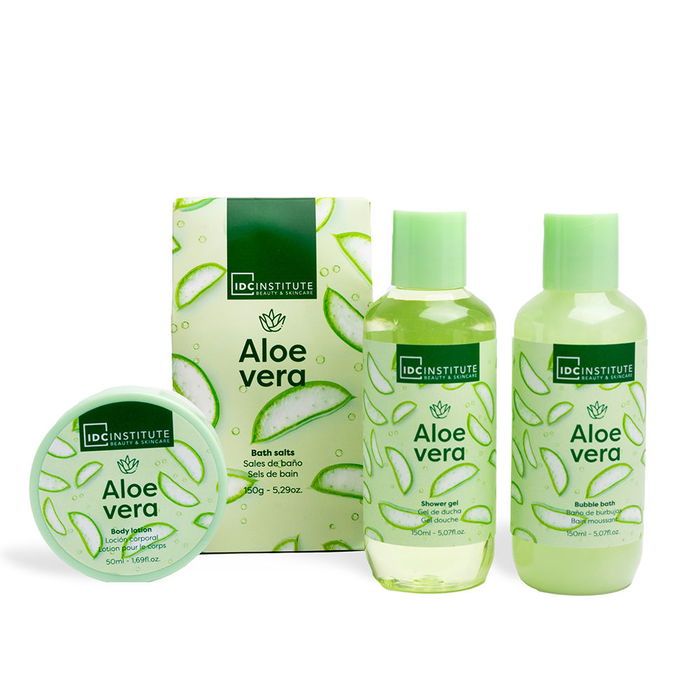 Idc Institute Coffret 4 Pièces Aloe Vera Spa Bliss Gel Douche, Bain Moussant, Sels de Bain, Lait Corporel Pour Peau Douce et Lumineuse