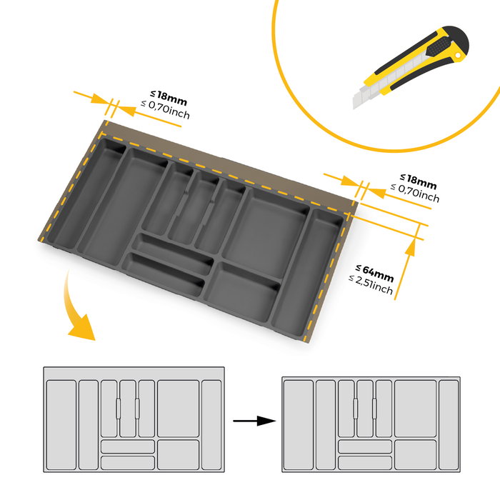 Emuca Range-couverts Optima pour tiroir universel, module 900mm, Plastique, Gris antracite