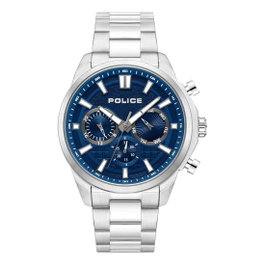 Police PEWJK0021004M - Montre analogique homme en acier inoxydable gris et cadran bleu
