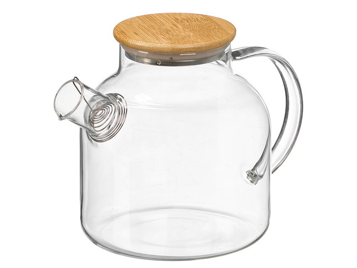Vivalto Théière en Borosilicate avec Couvercle Bambou 1,5L 23x15x14 cm Transparente et Naturelle (Set de 6)