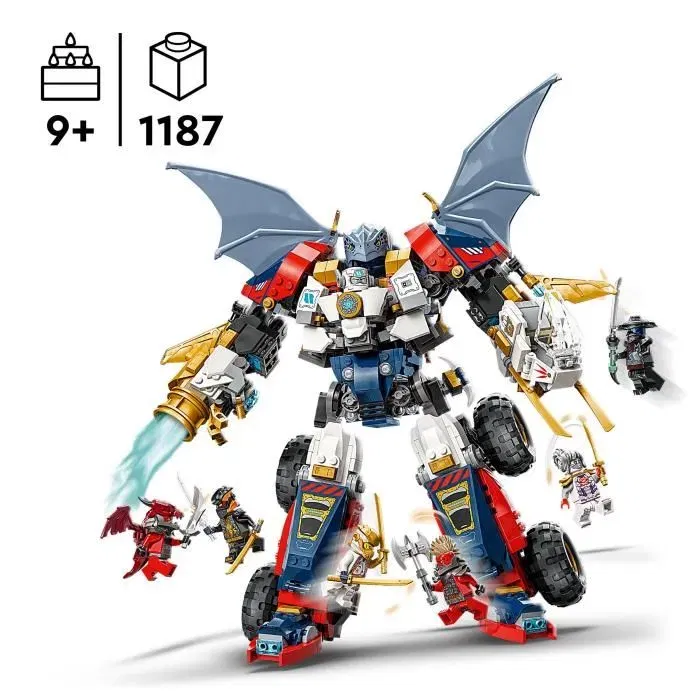 LEGO 71834 NINJAGO Robot Ultra Combo de Zane - Jeu de Construction 4-en-1 avec 6 Minifigurines Transformable en Avion, Voiture, Dragon