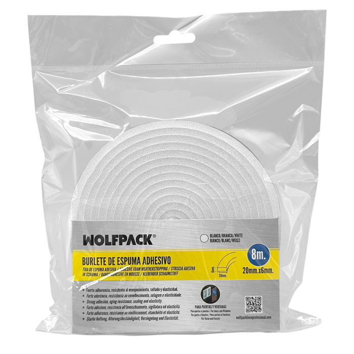 WOLFPACK LINEA PROFESIONAL Burlete Espuma 8 m x 6 mm x 20 mm blanc