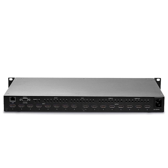 Lindy - Matrice vidéo HDMI 8x8 18Gbps avec Scaler pour mur d'écran, Commutation 4K@60Hz, Contrôle IR/LAN/RS-232 et Extraction Audio