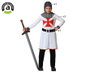 Déguisement Chevalier des Croisades pour Garçon 5-6 Ans - Tunique, Ceinture et Chapeau en Polyester Blanc pour Carnaval et Fêtes