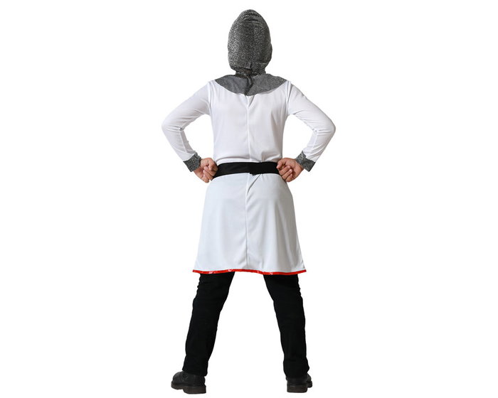 Déguisement Chevalier des Croisades pour Garçon 5-6 Ans - Tunique, Ceinture et Chapeau en Polyester Blanc pour Carnaval et Fêtes