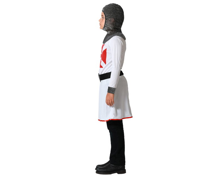 Déguisement Chevalier des Croisades pour Garçon 5-6 Ans - Tunique, Ceinture et Chapeau en Polyester Blanc pour Carnaval et Fêtes