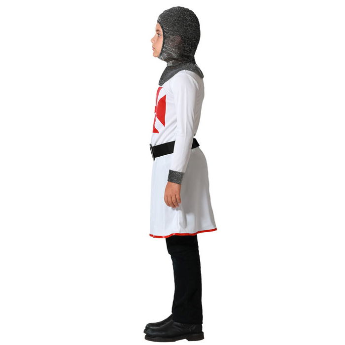Déguisement Chevalier des Croisades pour Enfant 5-6 Ans - Tunique, Ceinture et Chapeau Blanc en Polyester - Costume de Fête